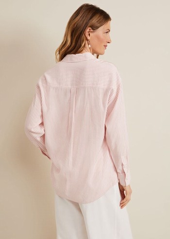 Phase Eight Bernice Stripe Shirts White/Pink Canada | NGUFTS-205